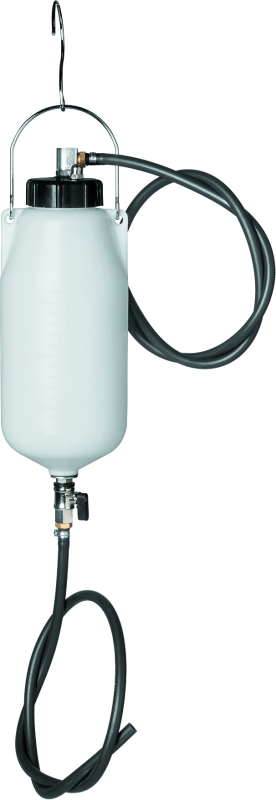 auxiliary fuel tank with black hose on a white background