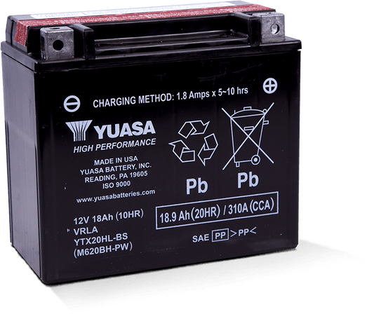 Yuasa YTX20HL-BS-PW High Performance AGM Battery w/Bottle