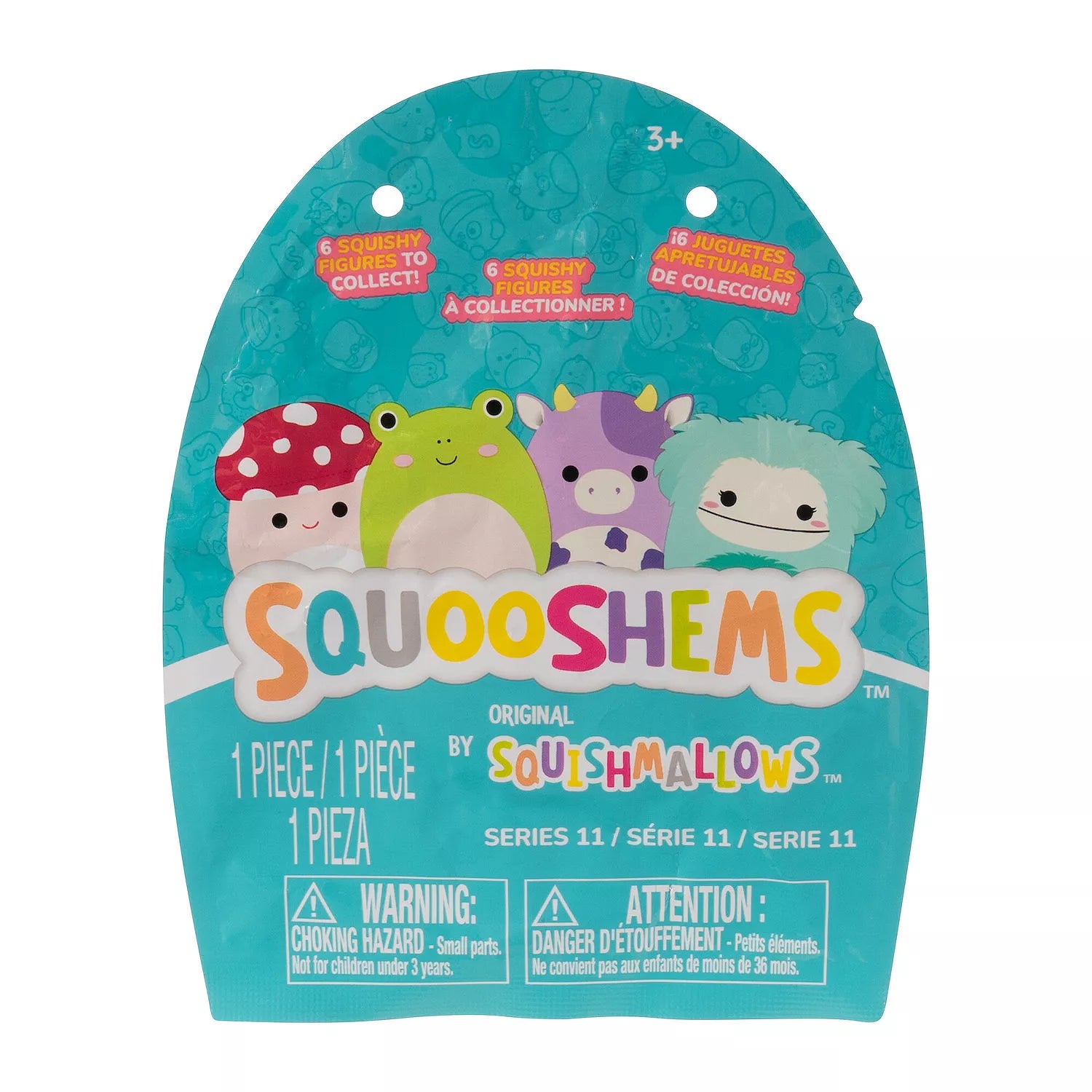 Squoshemps packaging with colorful characters on a teal background