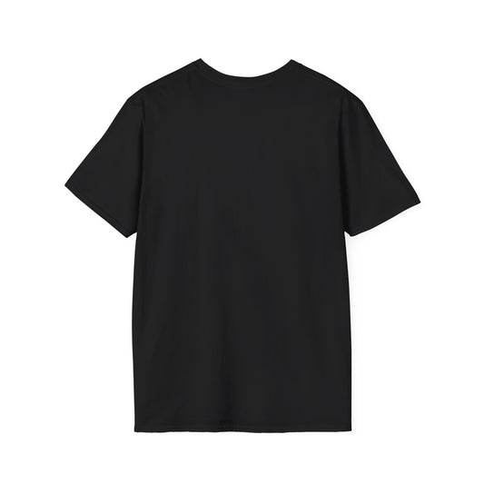 A plain black short-sleeve crewneck t-shirt shown from the back, laid flat against a solid white background.