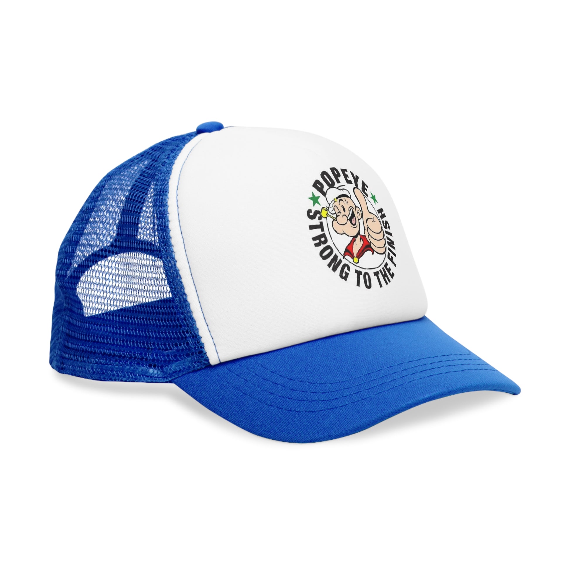 Side View Blue Popeye Strong To The Finish Mesh Ball Cap