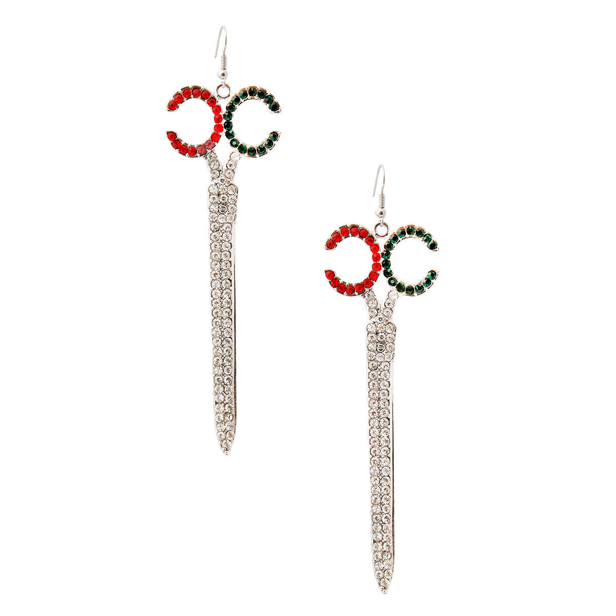 Multicolored Rhinestone Scissor Drop Earrings