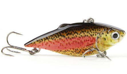 Fishing lure with a colorful design on a white background