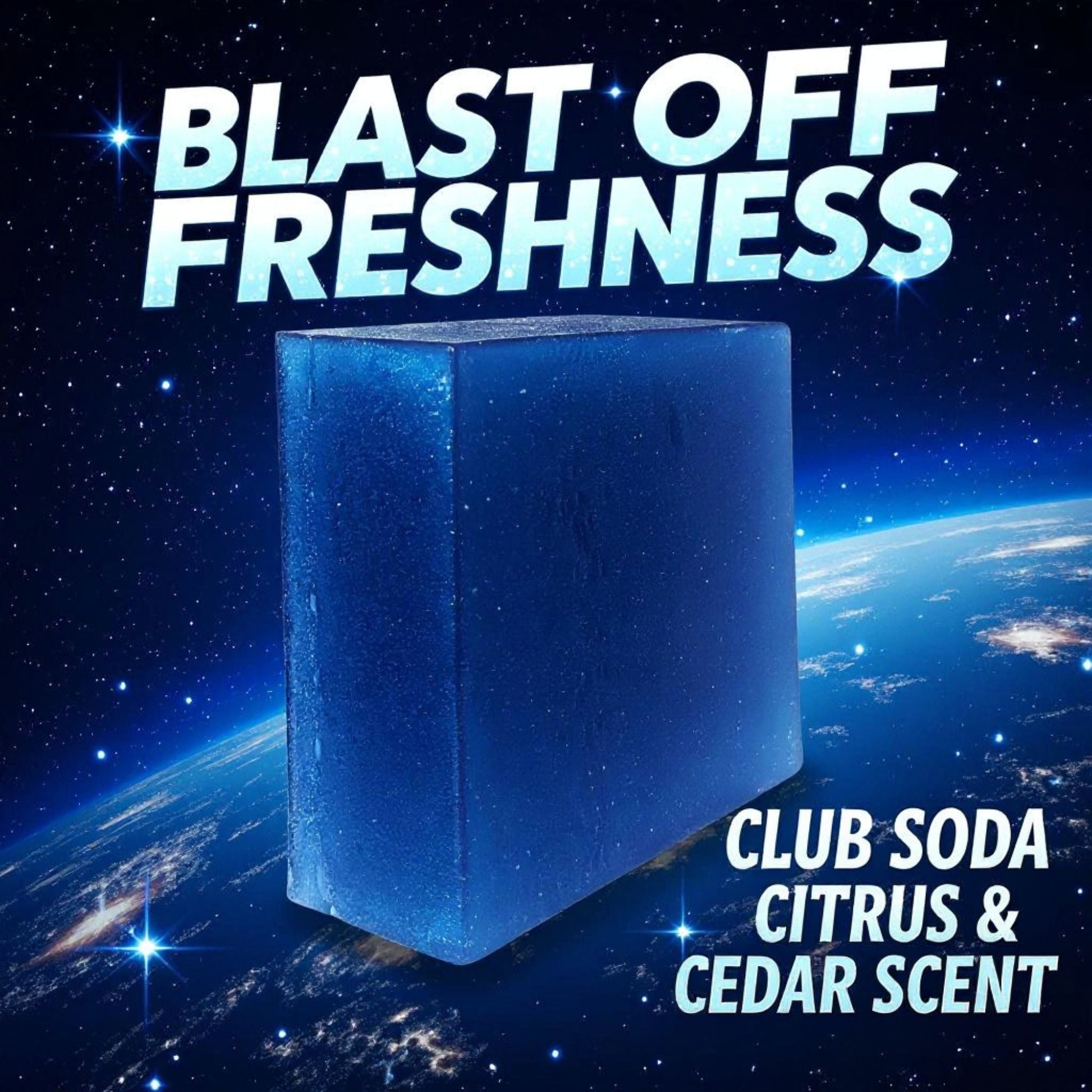 Space Walk Bar Soap with text Club Soda and Citrus scent