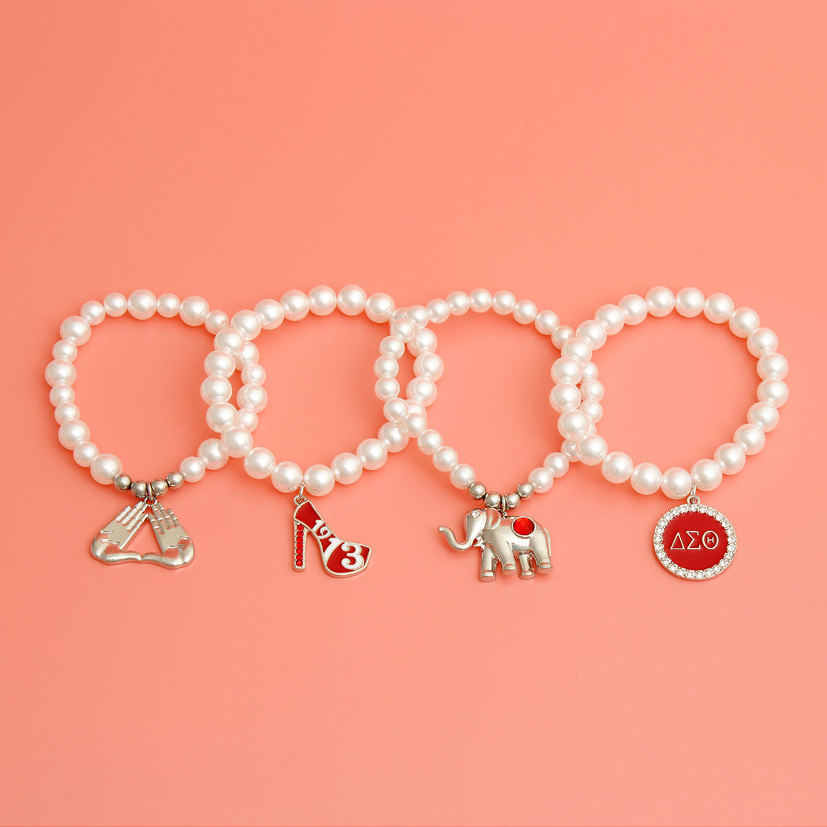 Sorority Inspired  Charm White Pearl DST Bracelets| Stretch to Fit