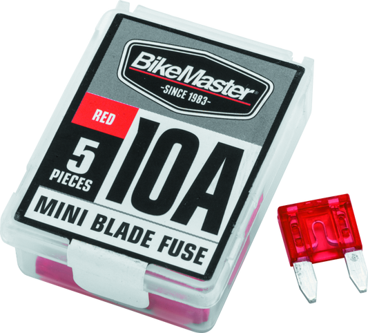Bikemaster mini blade fuse pack with a single fuse on a white background