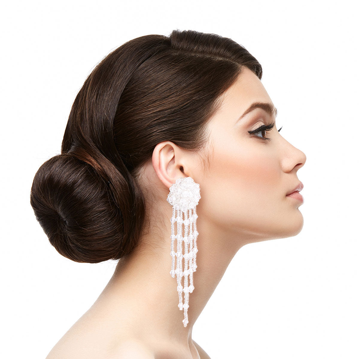 Clear Glass Bead Ball Fringe Earrings