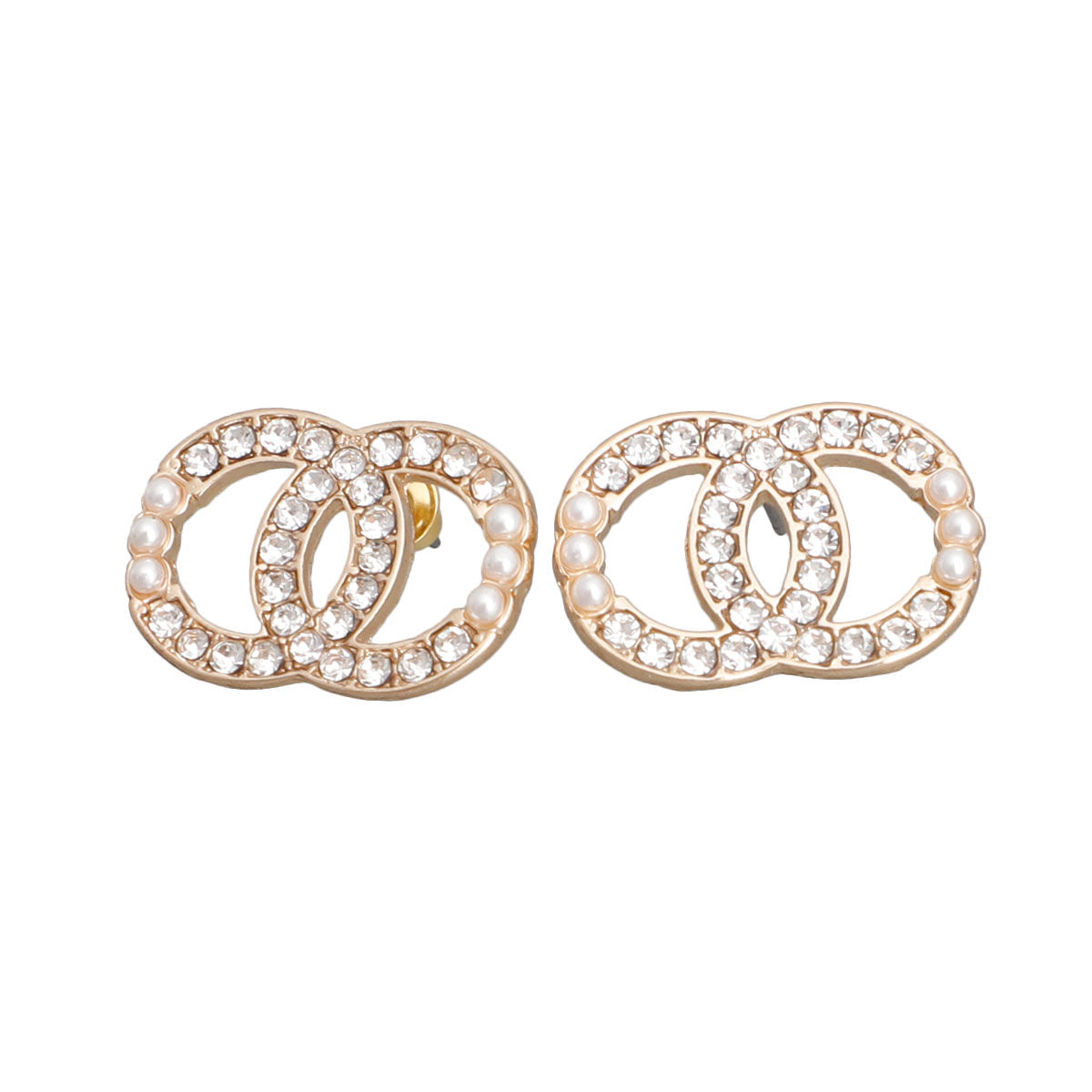 Gold Rhinestone Pearl Infinity Studs