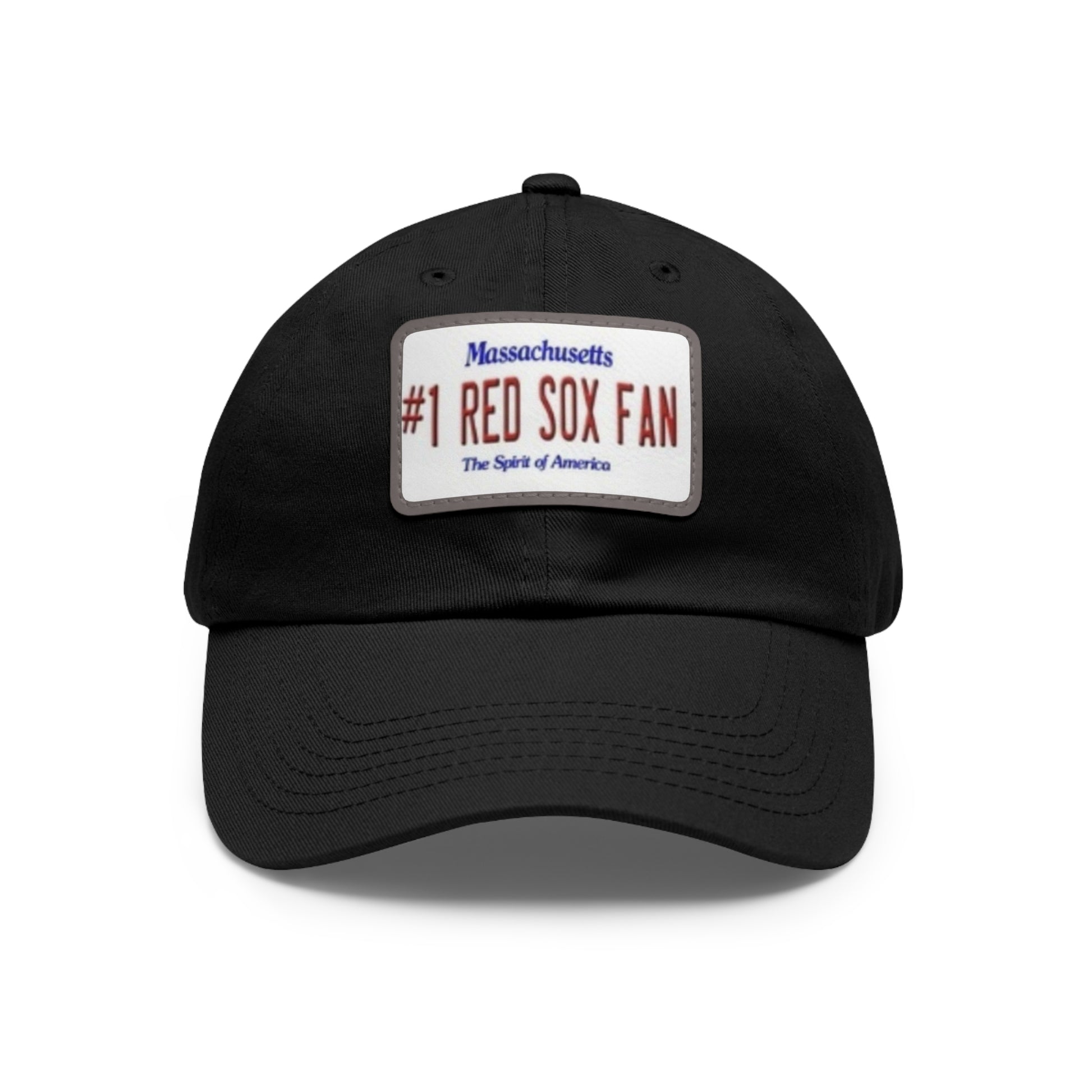 Black #1 Red Sox Fan Baseball Cap with Rectangular Leather Patch