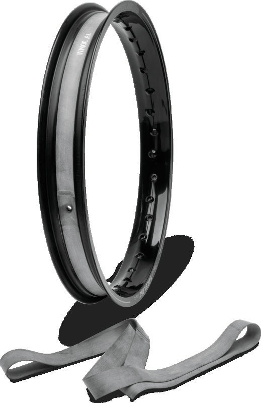 Black and gray metal ring with a stand on a white background