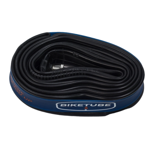Bicycle inner tube with blue rim on a white background