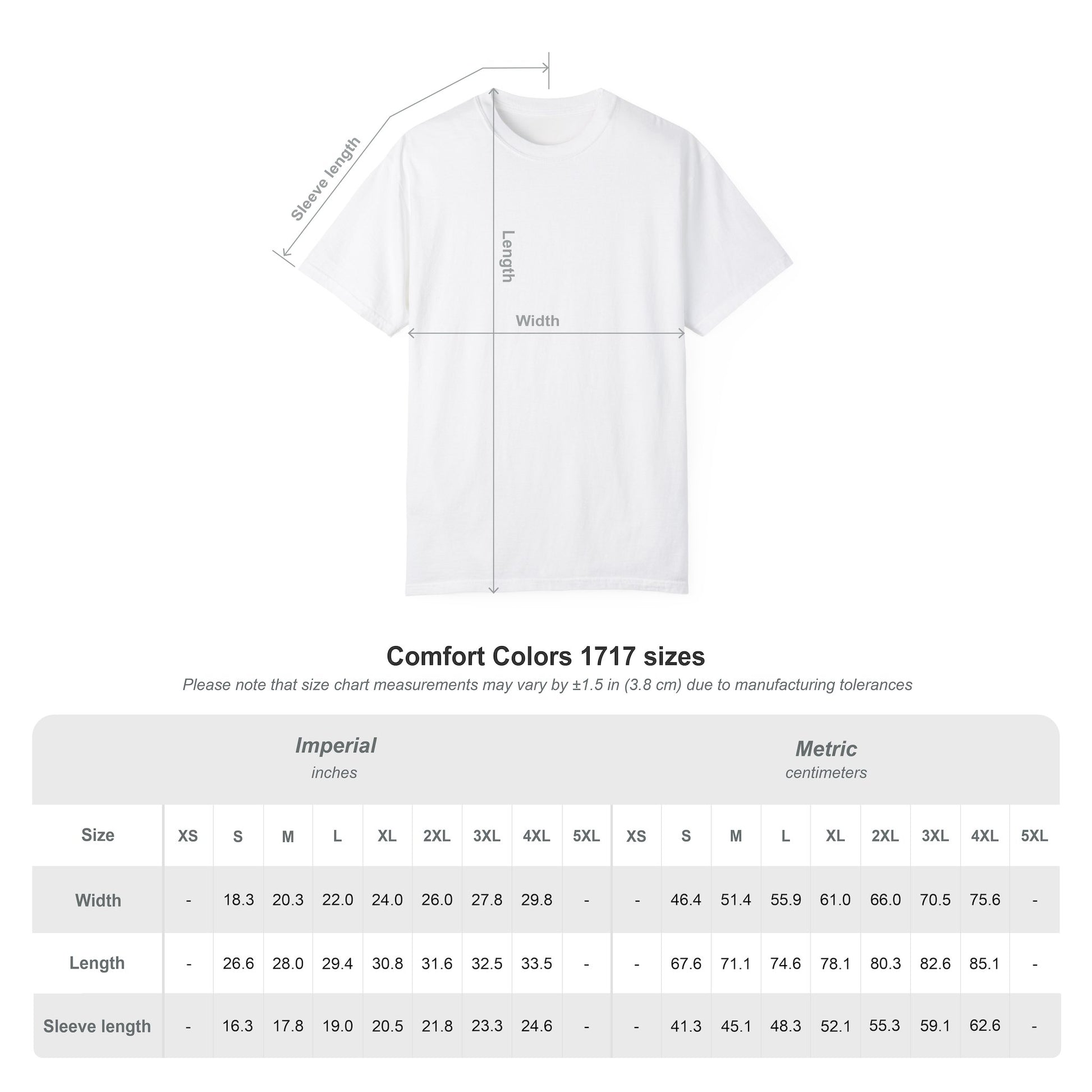 Tee SHirt Size Chart