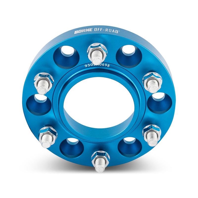 Blue wheel spacer with Borne Off-Road branding on a white background