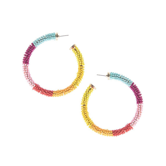 Rainbow Seed Bead Wrapped Hoops