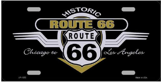 Route 66 Highway Shield and Wings Novelty License Plate