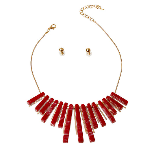 Burgundy Marbled Spike Necklace Set