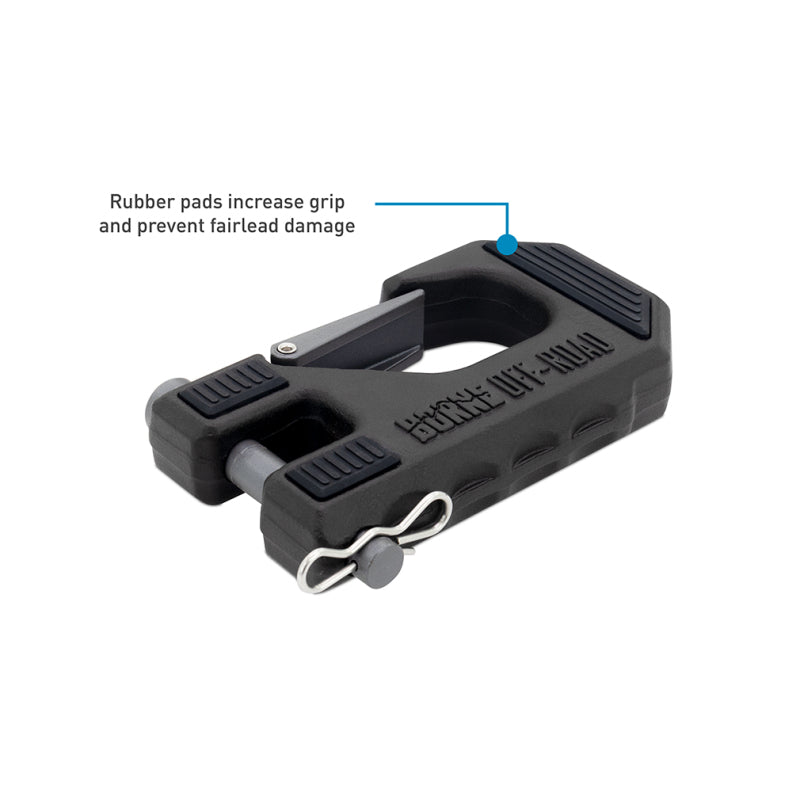 Black winch tool with rubber pads labeled on a white background