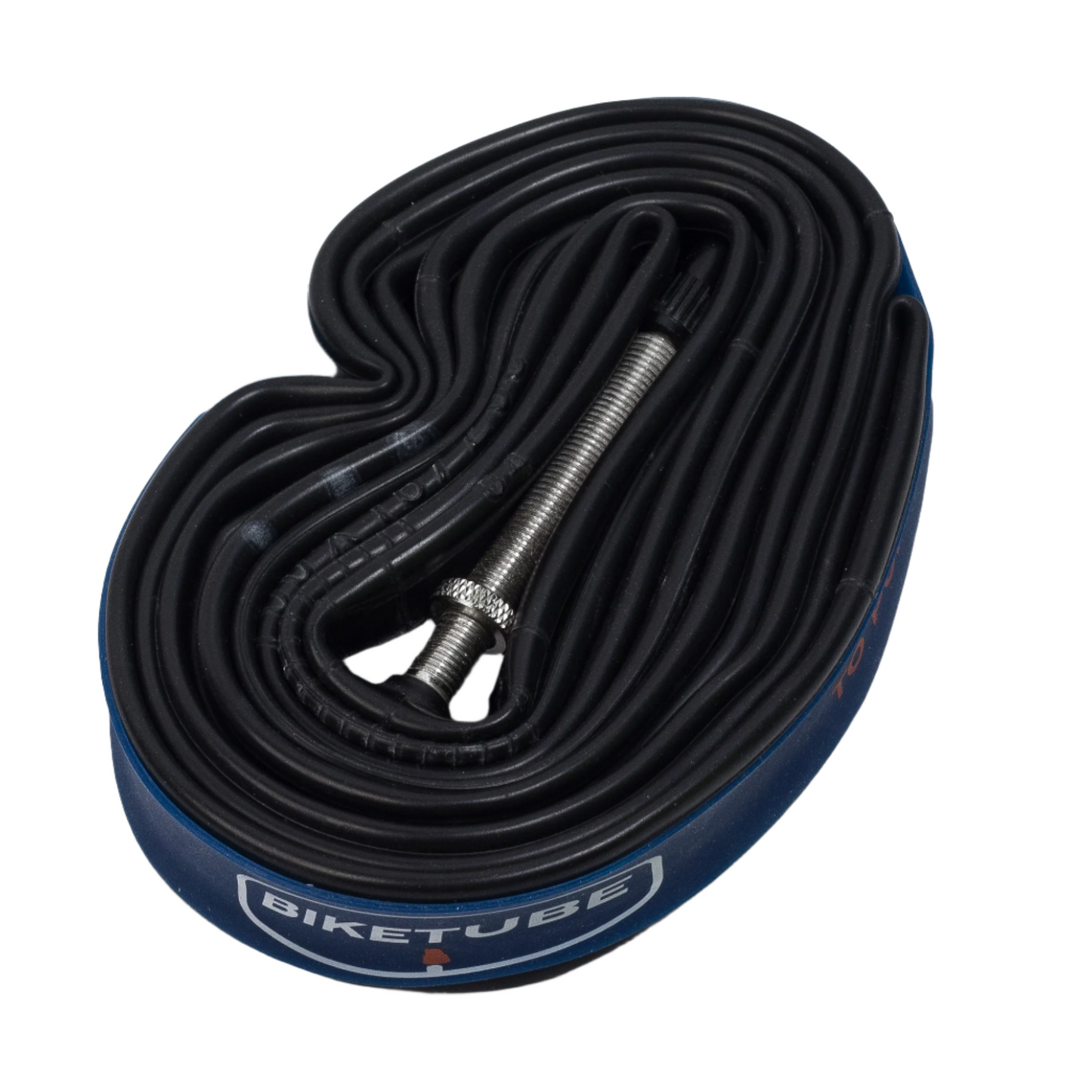 Bicycle inner tube with valve on a white background