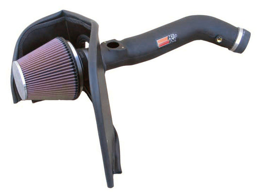 Car air intake system with a purple filter on a white background
