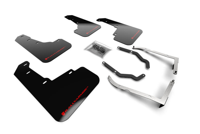 Set of car mud flaps and protective brackets on a white background