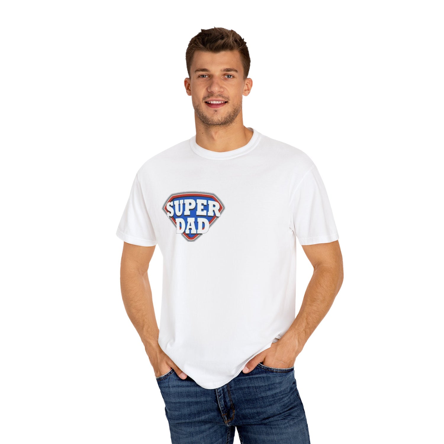 Super Dad Garment-Dyed T-shirt,. Unique Dad Apparel White