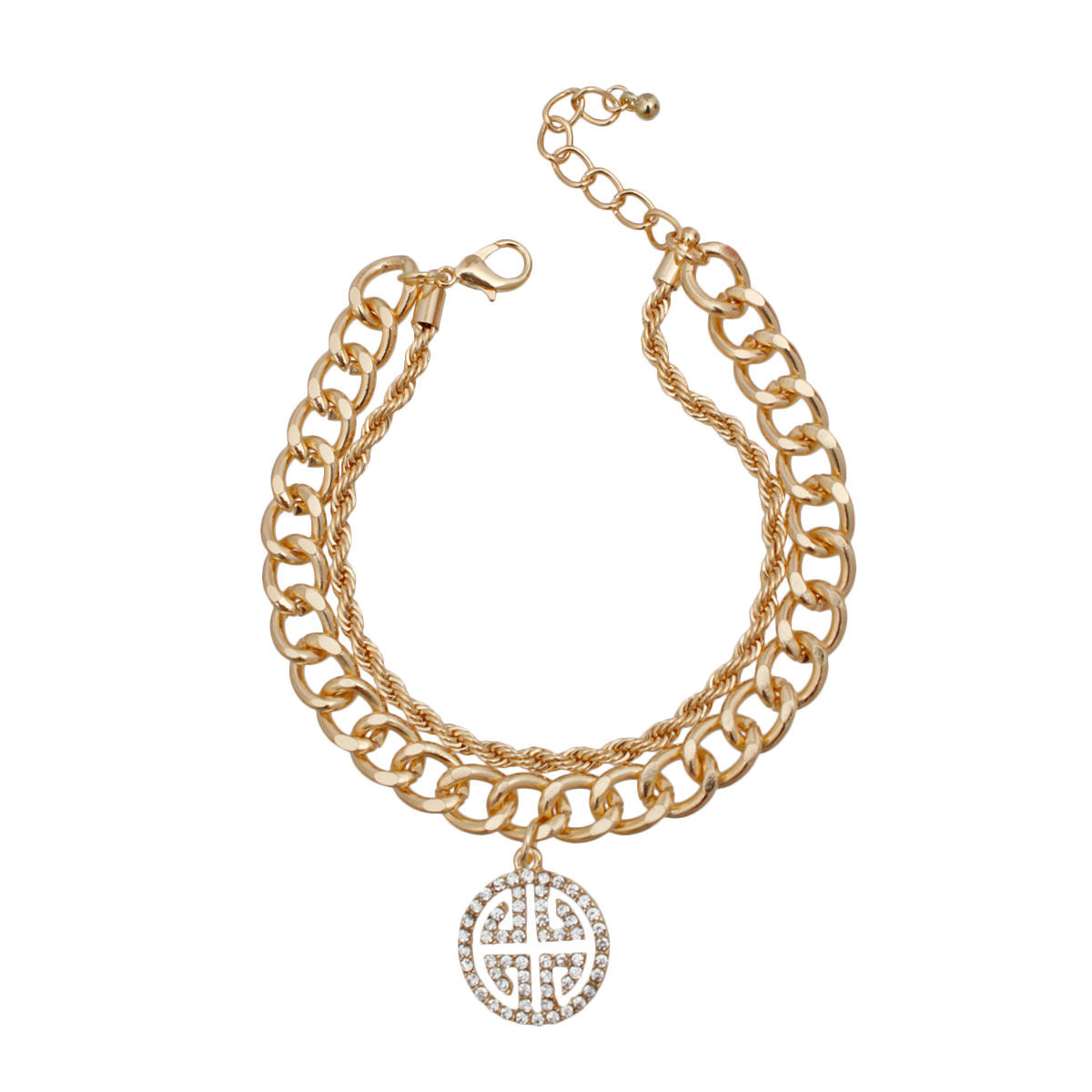 Double Layer Gold Greek Charm Bracelet