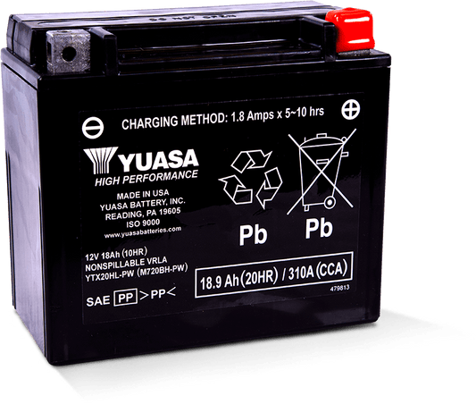Yuasa YTX20HL-PW Maintenance Free AGM 12-Volt Battery