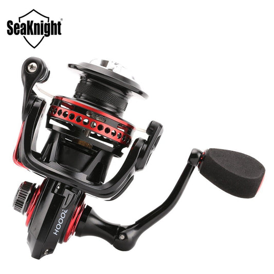 Fishing reel with 'Seaknight' branding on a white background