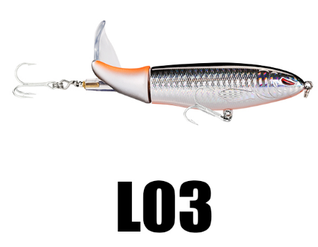 Fishing lure with a white and orange body on a white background, labeled 'LO3'.