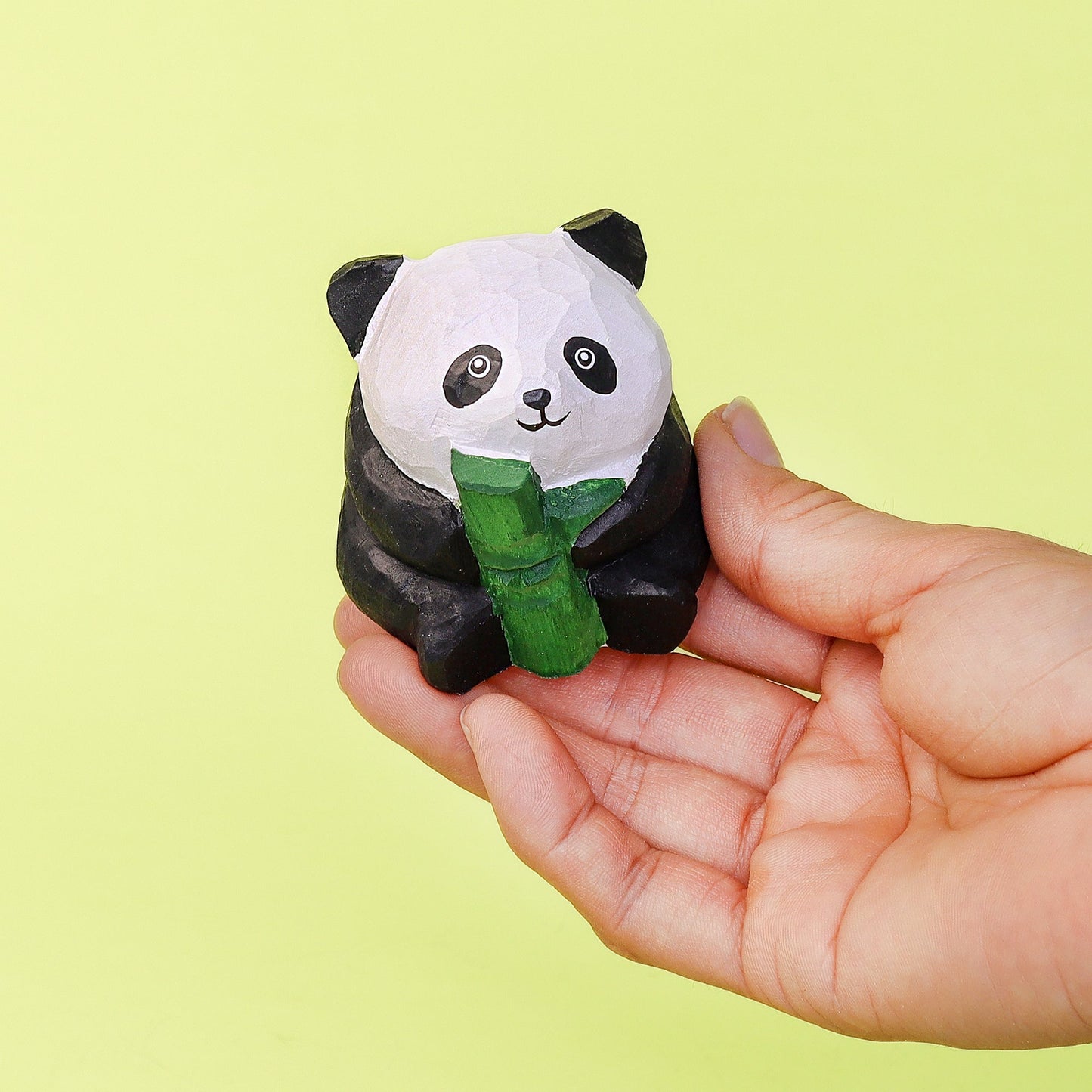 Hand-Carved Wooden Panda Figurine – Cute Handmade Decor with Mini Accessories
