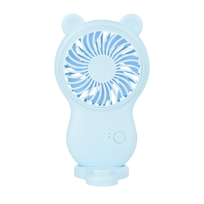 Light blue handheld fan with bear ears on a white background