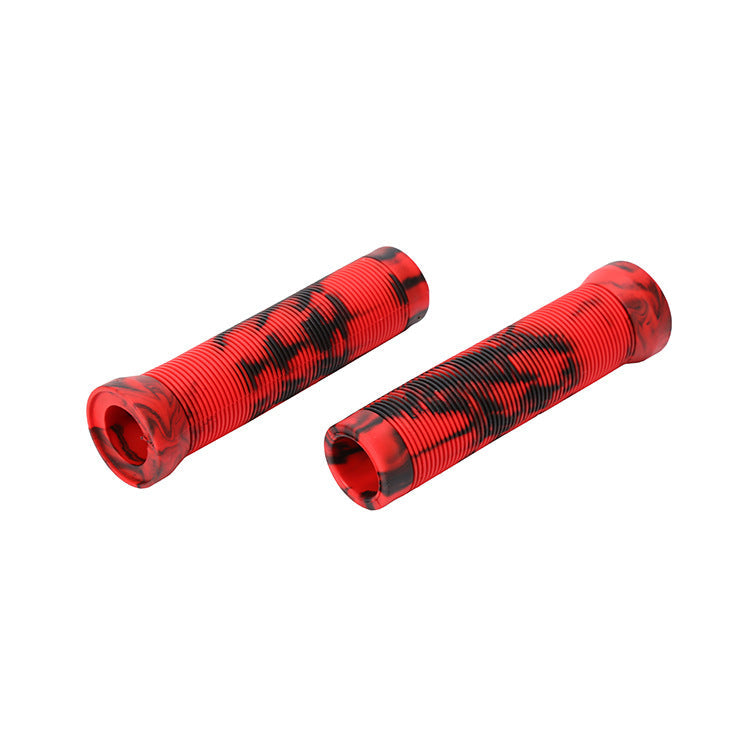 Two red and black motorcycle grips on a white background