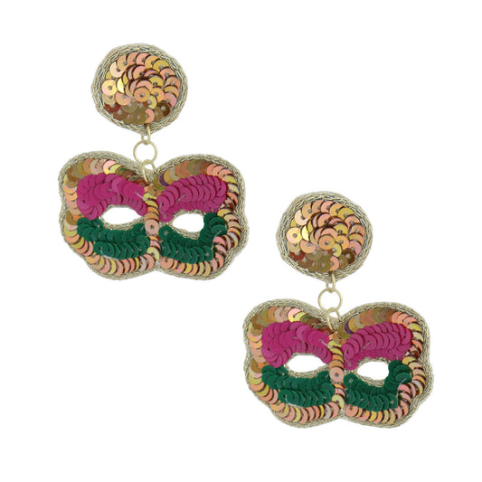 Sequin Mardi Gras Mask Earrings