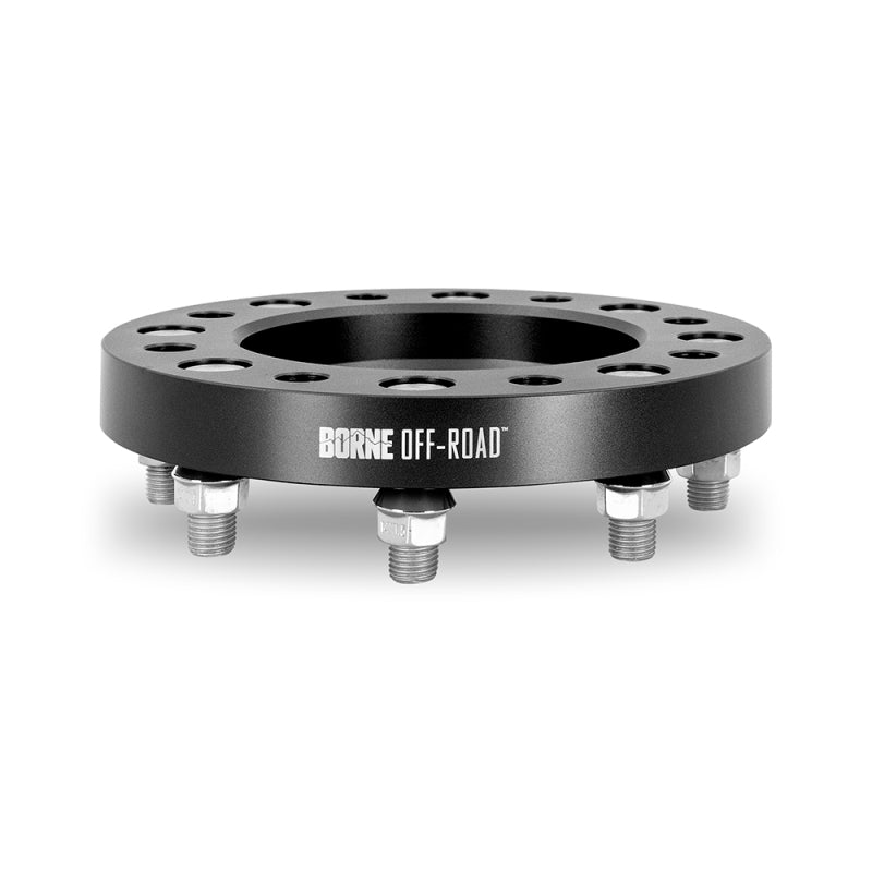 Black metal wheel spacer with 'Borne Off-Road' branding on a white background