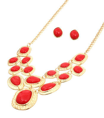 Red Beads Statement Necklace Set