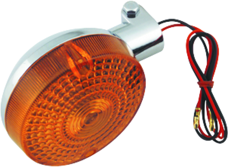 Orange turn signal light with wiring on a white background