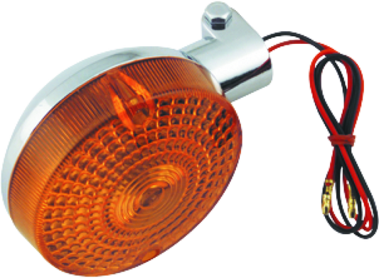 Orange turn signal light with wiring on a white background