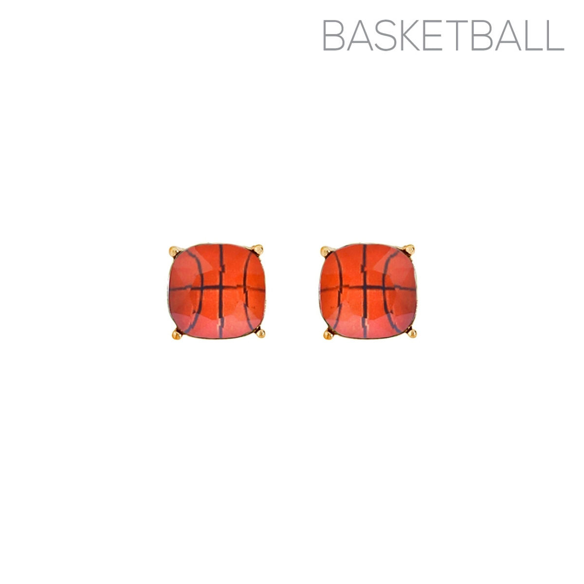 Gold Basketball Cushion Cut Studs