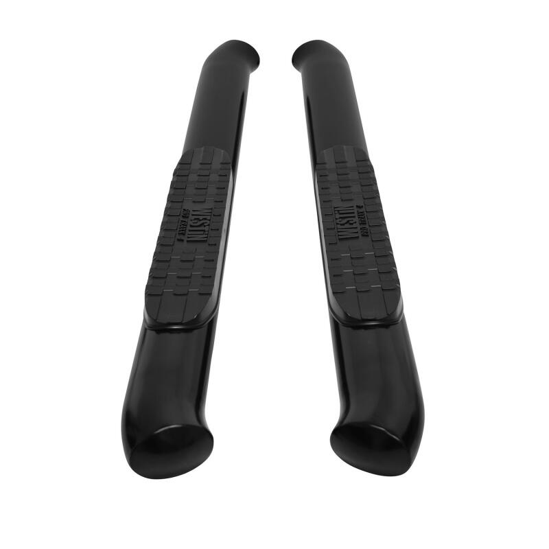 Pair of black side steps with textured surface on a white background