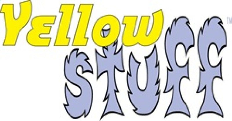 Logo of 'Yellow Stuff' with yellow text and blue abstract design on a white background
