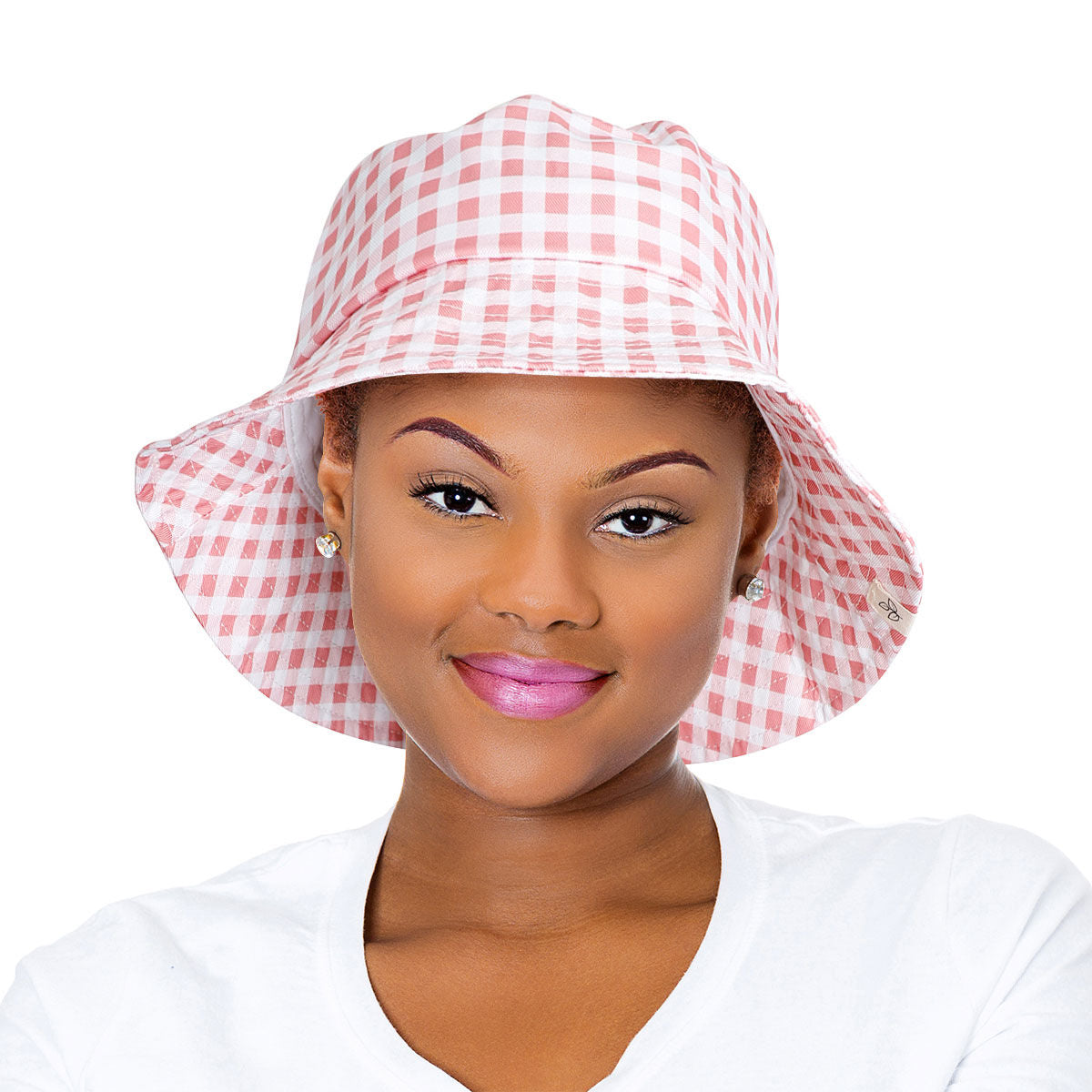 Pink Gingham Draw String Bucket Hat