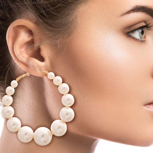 Graduated Cream Pearl Hoops