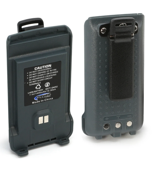 Rugged Radios GMR2 Replacement Lithium Battery w/12v Charge Port and Belt Clip Grey