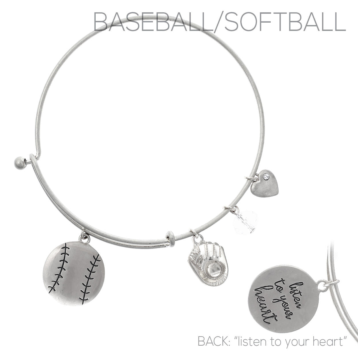 Silver Softball and Baseball Charm Bangle