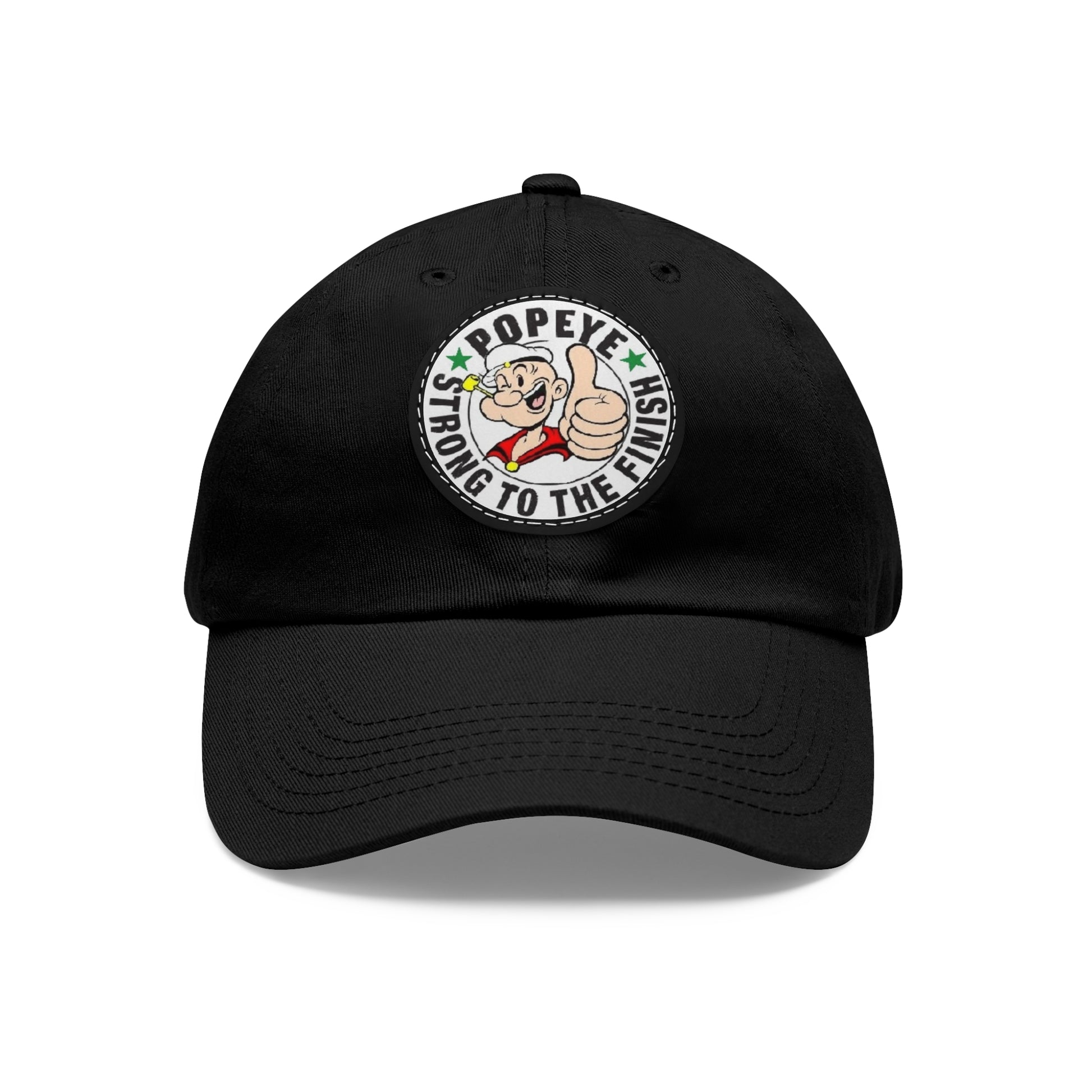 Popeye Hat 'Strong To The Finish"  Leather Patch Ball Cap in Black