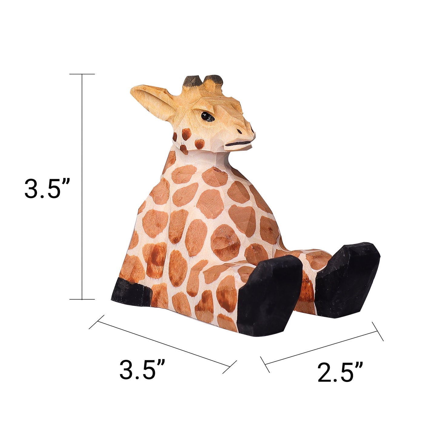 Giraffe toy with dimensions on a white background