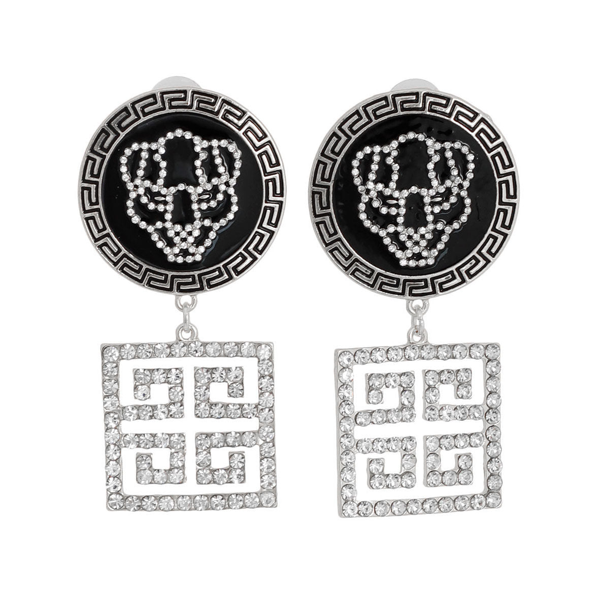 Silver Greek Tiger Charm Earrings