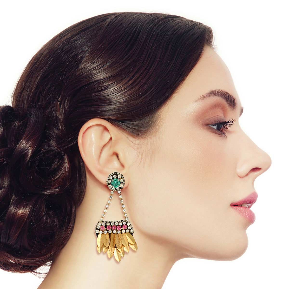 Rhinestone Hanging Leaves Earrings