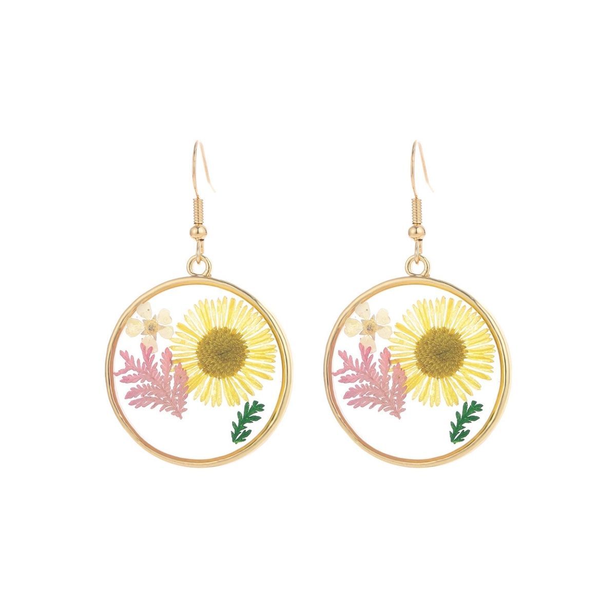 Round Gold Dried Flower Earrings