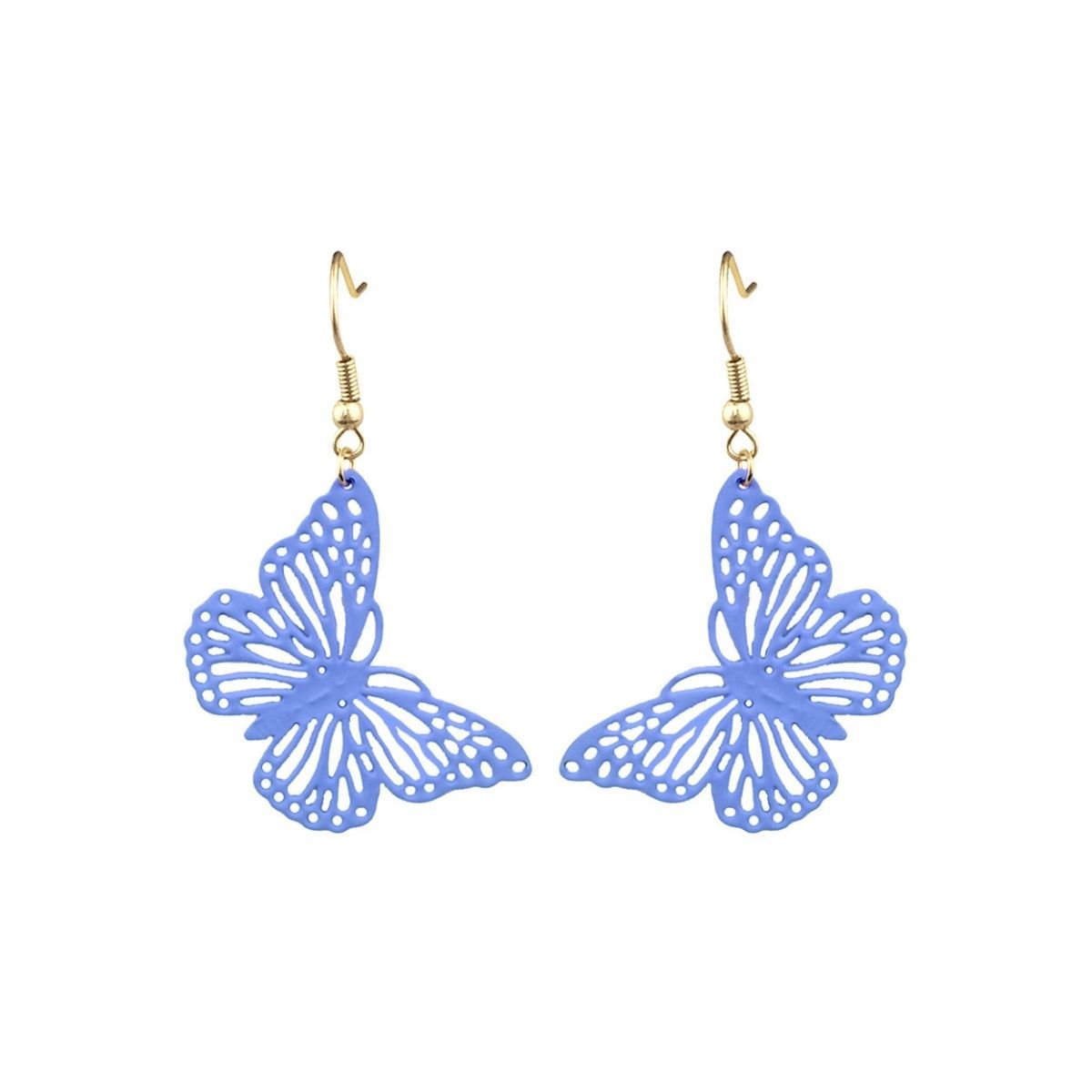 Blue Metal Butterfly Fish Hook Earrings